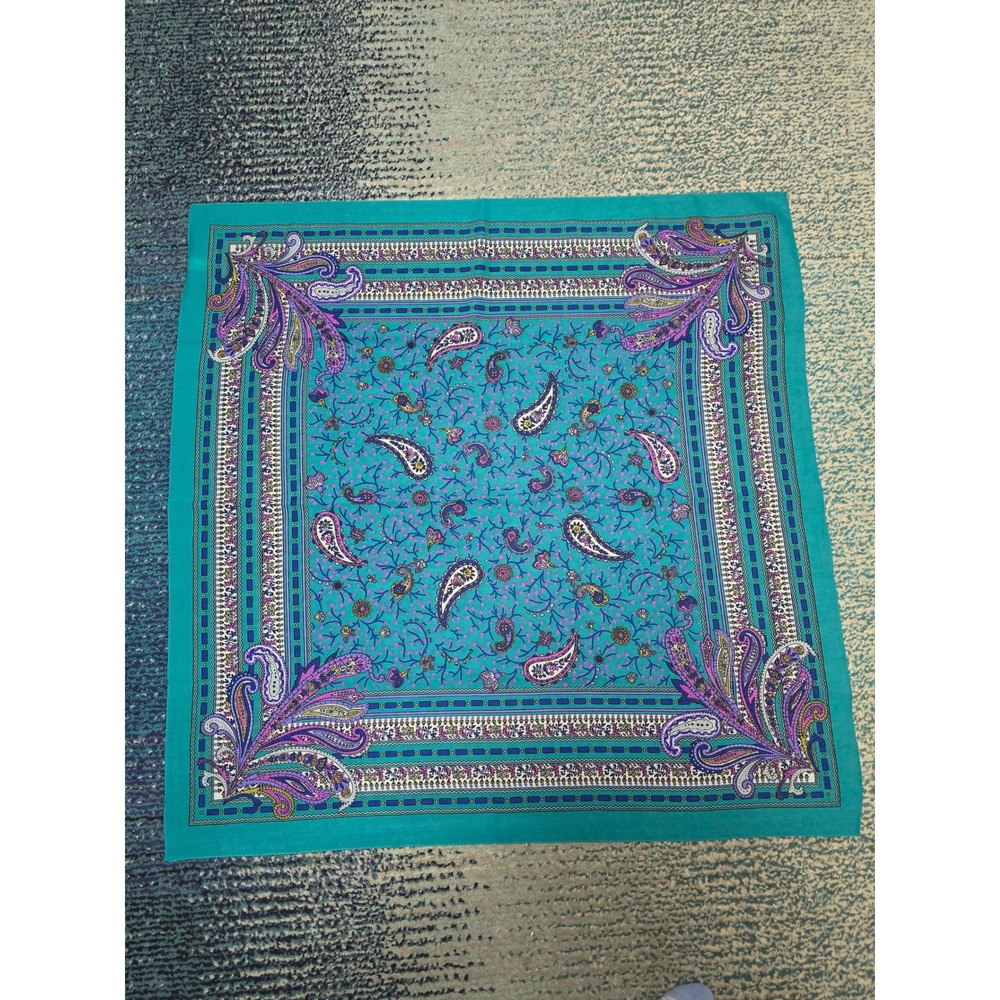 Paisley Scarf Women‎ OS Teal Excellent Vintage Made in Italy Square 30x30